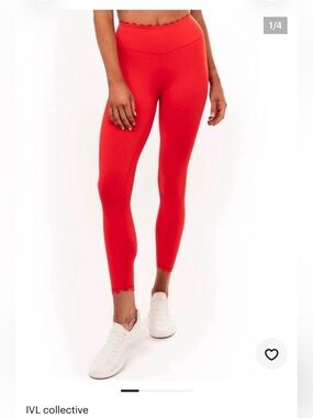 IVL Collective Red and Coral Scalloped High Waisted Leggings